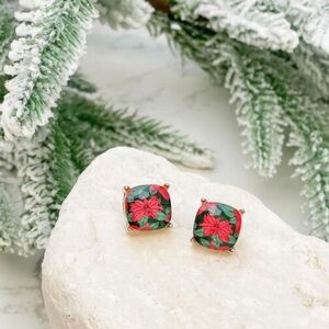 NEW Prep Obsessed Poinsettia Printed Stud Earrings